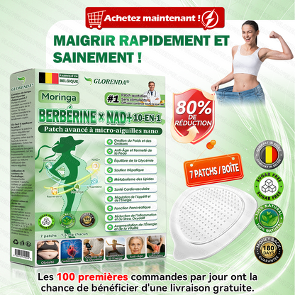 Boutique officielle 🏃🏃‍➡️𝐆𝐋𝐎𝐑𝐄𝐍𝐃𝐀® Moringa · Berbérine + NAD+ – Patch Microneedle Nano Avancé 10-en-1 (1×/jour, résultats visibles en 7 jours) | Obésité, relâchement cutané, apnée du sommeil, articulations, etc.-LYJ