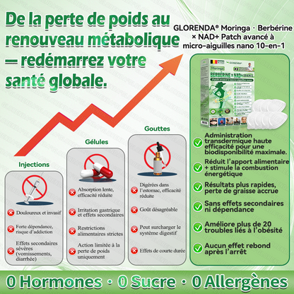 Boutique officielle 🏃🏃‍➡️𝐆𝐋𝐎𝐑𝐄𝐍𝐃𝐀® Moringa · Berbérine + NAD+ – Patch Microneedle Nano Avancé 10-en-1 (1×/jour, résultats visibles en 7 jours) | Obésité, relâchement cutané, apnée du sommeil, articulations, etc.-LYJ