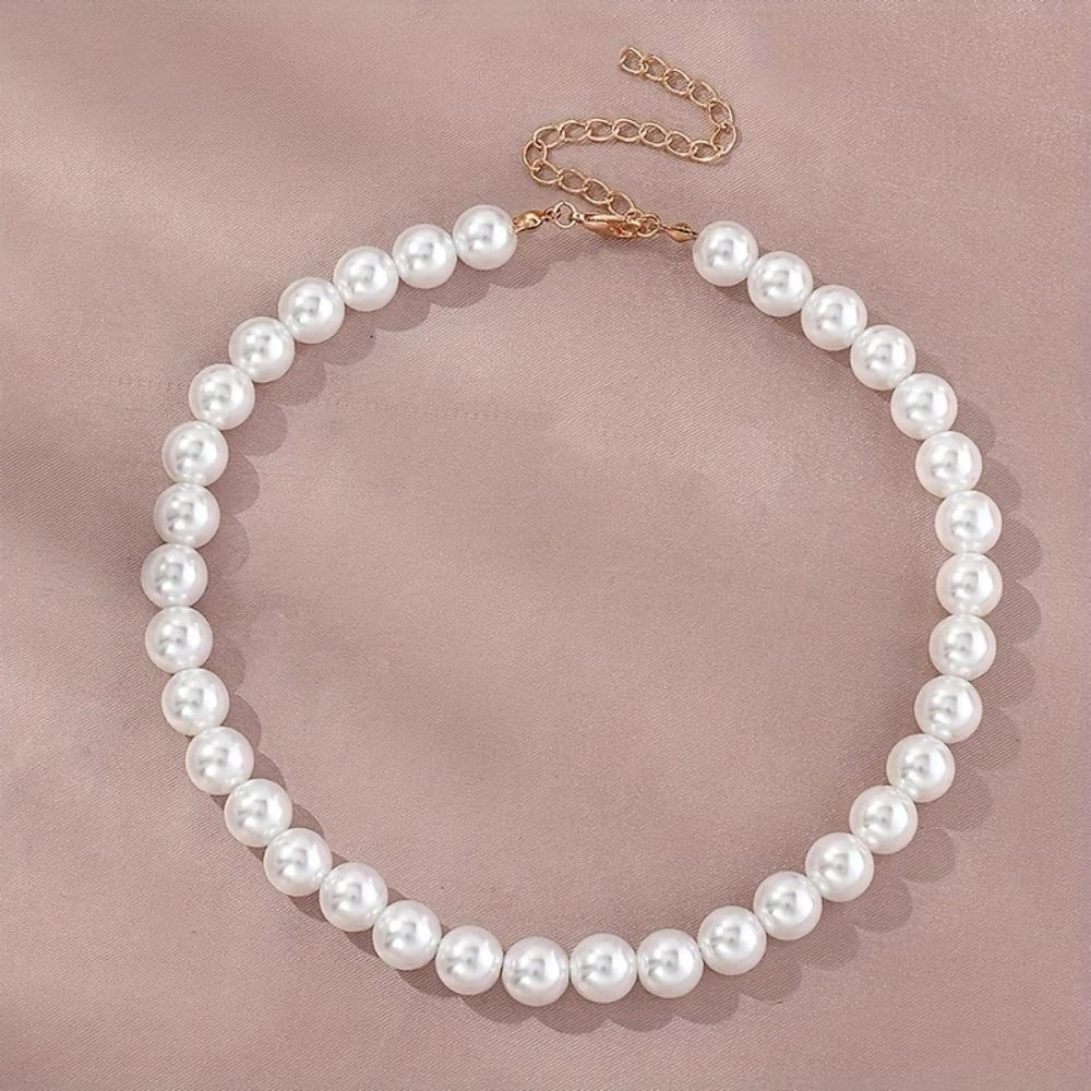 Nouveau collier chaîne simple en imitation perles d’eau douce