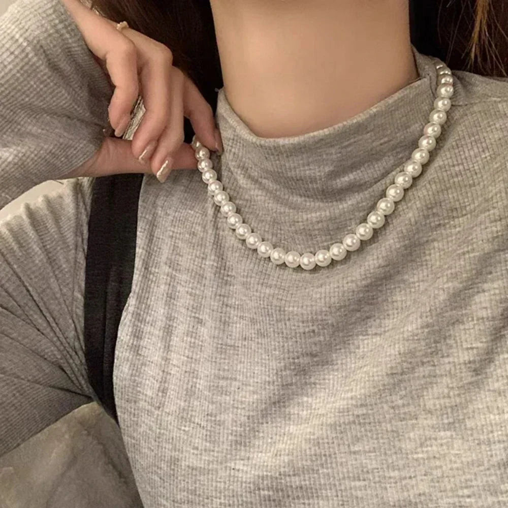 Nouveau collier chaîne simple en imitation perles d’eau douce