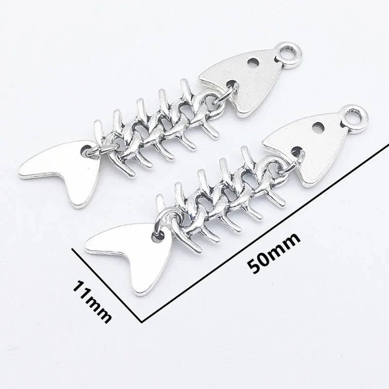 Boucles d’oreilles en forme d’arête de poisson couleur argent antique, design simple fait main