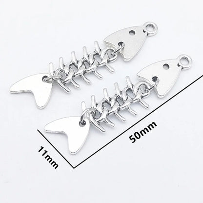 Boucles d’oreilles en forme d’arête de poisson couleur argent antique, design simple fait main